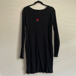 NWT long sleeve black dress with rose embroidery